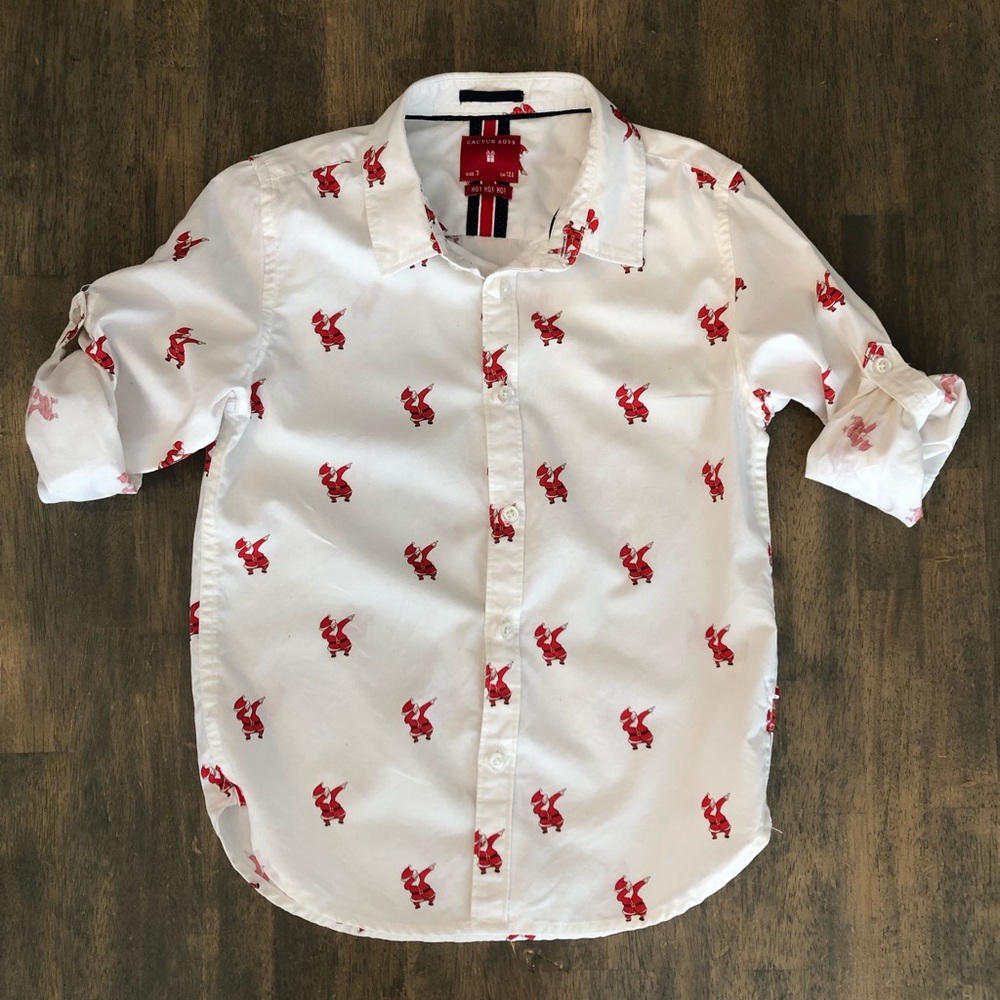 🐻 5/$35 🐻 Boys Dabbing Santa Dress Shirt